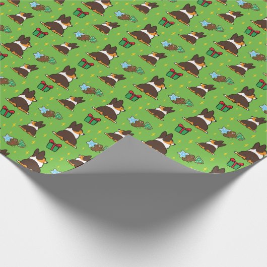 WeihnachtsTricolor Corgi-"Minimuster-" Packpapier (Ecke)