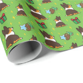 WeihnachtsTricolor Corgi-"Minimuster-" Packpapier (Rolleneckpunkt)