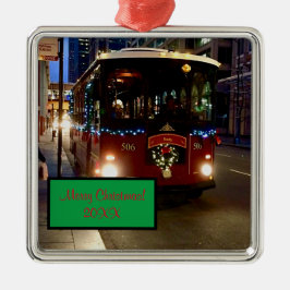 Weihnachtstrolley in Chicago Ornament Aus Metall