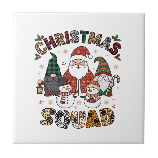 Weihnachtstrupp Weihnachtsmann Gnome Schneemänner Fliese (Vorderseite)