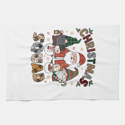 Weihnachtstrupp Weihnachtsmann Gnome Schneemänner Geschirrtuch (Horizontal)