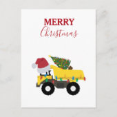 Weihnachtstumpf LKW-Baumaschinen Feiertagspostkarte (Vorderseite)