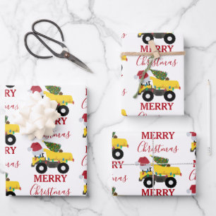 Weihnachtstumpf LKW-Baumaschinen Geschenkpapier Set