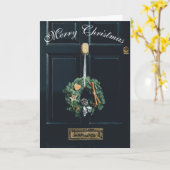 Weihnachtstür mit Kranz Karte (Gelbe Blume)