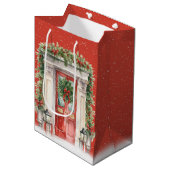 Weihnachtstür mit Schneeflocken Mittlere Geschenktüte (Vorderseite Schrägansicht)