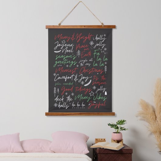 Weihnachtstypografie mit Handschrift Wandteppich Mit Holzrahmen (Schlafzimmer)