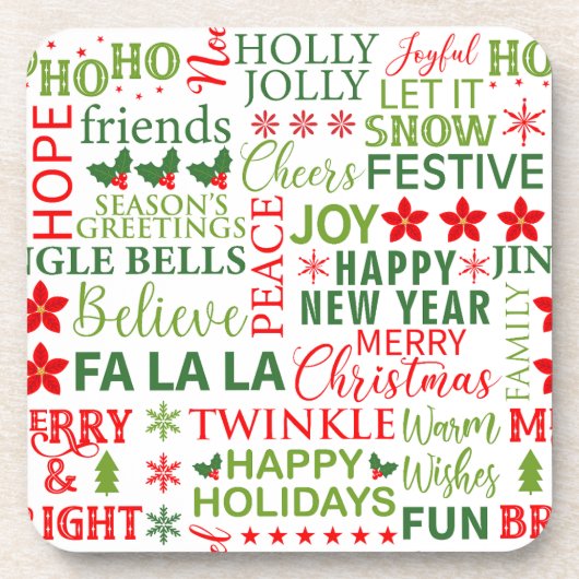 Weihnachtstypografie Rot & Grün Nahtloses Muster Getränkeuntersetzer (Vorderseite)