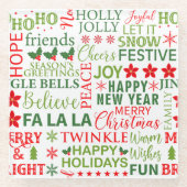 Weihnachtstypografie Rot & Grün Nahtloses Muster Glasuntersetzer (Vorderseite)