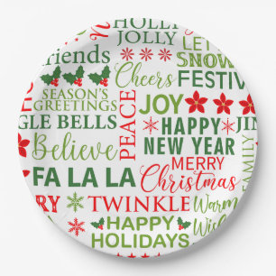 Weihnachtstypografie Rot & Grün Nahtloses Muster Pappteller