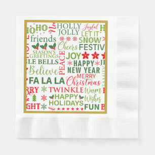 Weihnachtstypografie Rot & Grün Nahtloses Muster Serviette