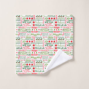 Weihnachtstypografie Rot & Grün Nahtloses Muster Waschlappen