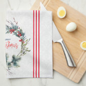 Weihnachtstypografie Rote Beeren Wasserfarbenkranz Geschirrtuch (Viertel Falte)