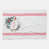 Weihnachtstypografie Rote Beeren Wasserfarbenkranz Geschirrtuch (Horizontal)