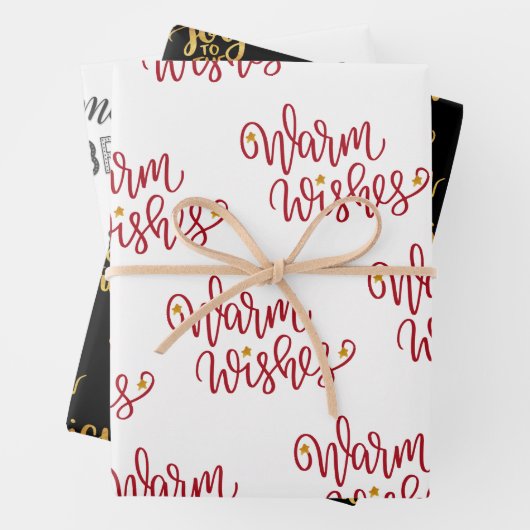 Weihnachtstypografie Schwarz-Gold-Weiß Geschenkpapier Set (Beispiel)