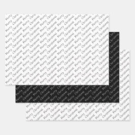 Weihnachtstypografie Schwarz/Weiß Geschenkpapier Set