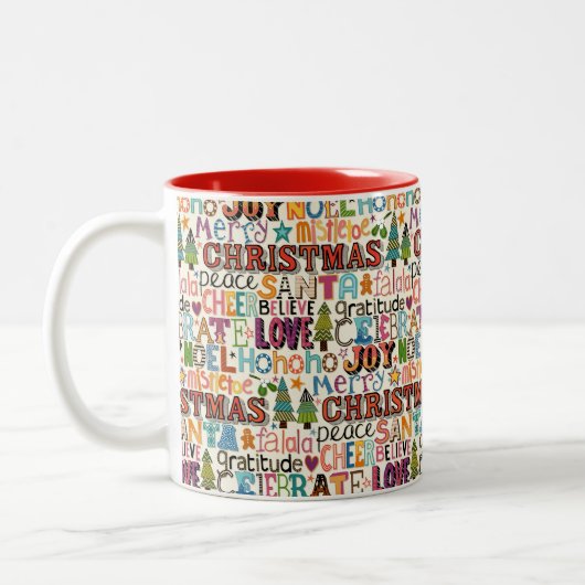 Weihnachtstypografie Zweifarbige Tasse (Links)