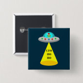 WeihnachtsUFO Ho Alien fliegende Untertasse Button (Vorne & Hinten)