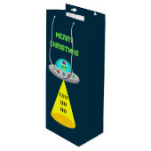 WeihnachtsUFO Ho Alien fliegende Untertasse Custom Geschenktüte Für Weinflaschen (Vorderseite Schrägansicht)