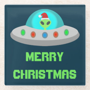 WeihnachtsUFO Ho Alien fliegende Untertasse Custom Glasuntersetzer