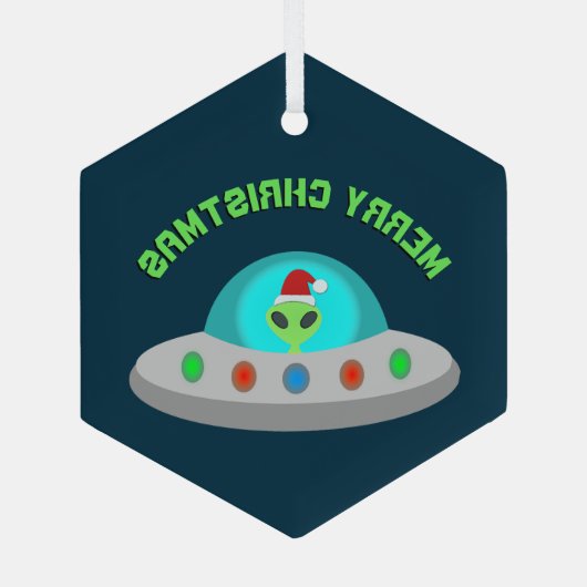 WeihnachtsUFO Ho Alien fliegende Untertasse Custom Ornament Aus Glas (Rückseite)