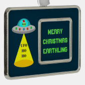 WeihnachtsUFO Ho Alien fliegende Untertasse Custom Rahmen-Ornament Silber (Rechts)