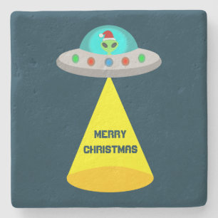 WeihnachtsUFO Ho Alien fliegende Untertasse Custom Steinuntersetzer