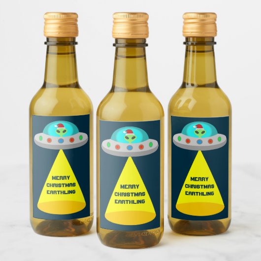 WeihnachtsUFO Ho Alien fliegende Untertasse Custom Weinetikett (Flaschen)