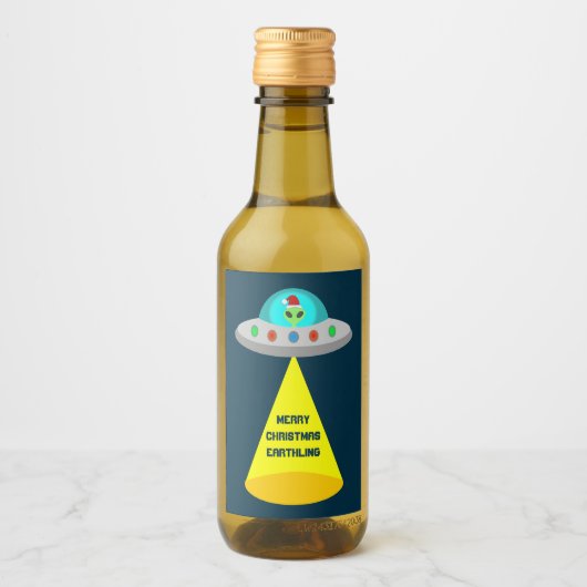 WeihnachtsUFO Ho Alien fliegende Untertasse Custom Weinetikett (Vorderseite)