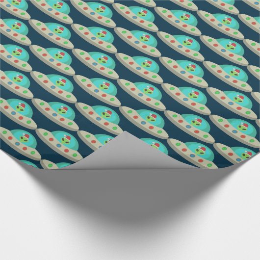 WeihnachtsUFO Ho Alien fliegende Untertasse Gemust Geschenkpapier (Ecke)