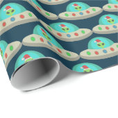 WeihnachtsUFO Ho Alien fliegende Untertasse Gemust Geschenkpapier (Rolleneckpunkt)