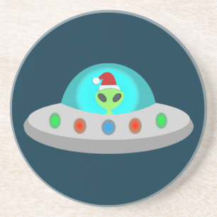 WeihnachtsUFO Ho Alien fliegende Untertasse Getränkeuntersetzer