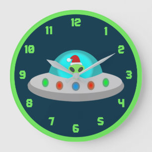 WeihnachtsUFO Ho Alien fliegende Untertasse Große Wanduhr
