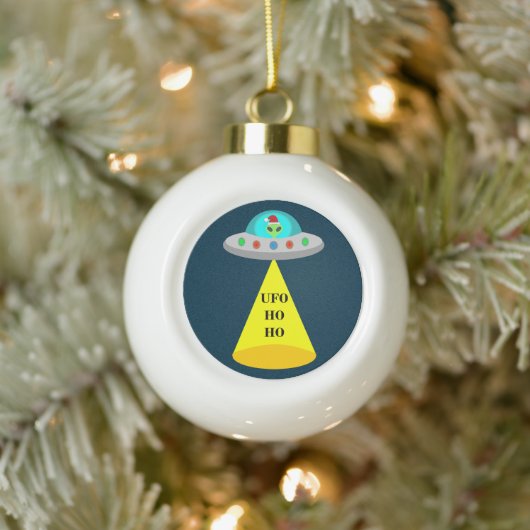 WeihnachtsUFO Ho Alien fliegende Untertasse Keramik Kugel-Ornament (Baum)