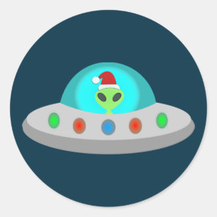 WeihnachtsUFO Ho Alien fliegende Untertasse Runder Aufkleber