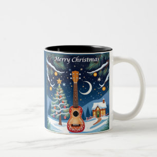 Weihnachtsukulele Musikinstrument Musik Winter  Zweifarbige Tasse