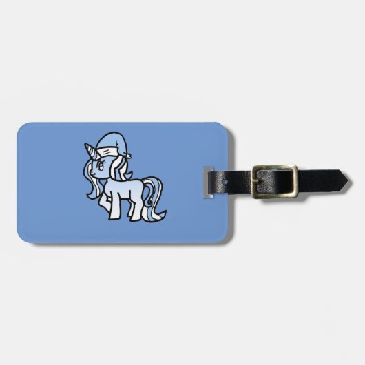 Weihnachtsunicorn-Schnee-mattiertes Blau Gepäckanhänger (Vorderseite horizontal)