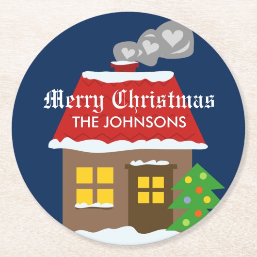 WeihnachtsUntersetzer mit niedlicher Winterkabine Runder Pappuntersetzer (Vorderseite)