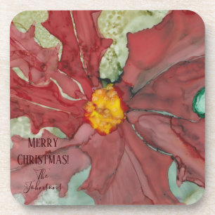 WeihnachtsUntersetzer Poinsettia Reds und Grüntöne Getränkeuntersetzer