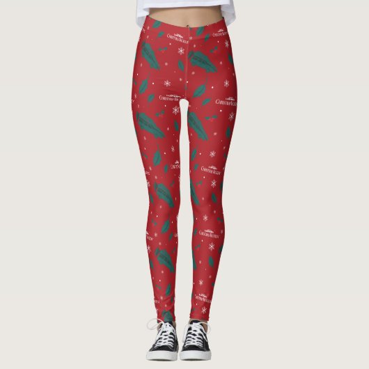 Weihnachtsurlaub Holly Muster Leggings (Vorderseite)