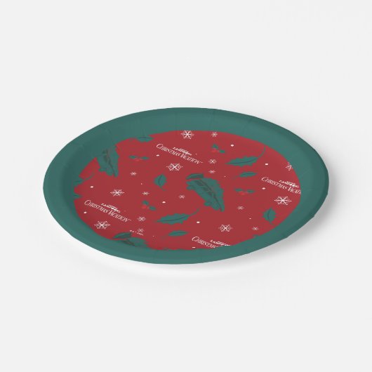 Weihnachtsurlaub Holly Muster Pappteller (Schrägansicht)
