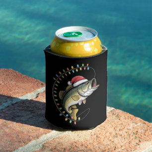 Weihnachtsvater Bass Fisch Lustig Angeln Angler Dosenkühler