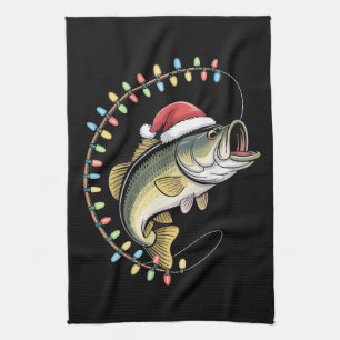 Weihnachtsvater Bass Fisch Lustig Angeln Angler Geschirrtuch