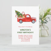 Weihnachtsverkehr 1. Geburtstag Party lädt ein Einladung (Stehend Vorderseite)