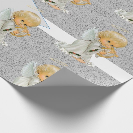 Weihnachtsverpackung Grauer Engel Baby Geschenkpapier (Ecke)