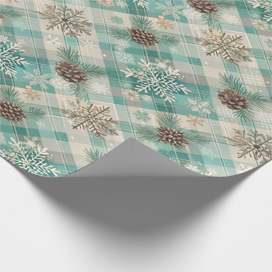 Weihnachtsverpackung mit Pinecones & Schneeflocken Geschenkpapier (Ecke)