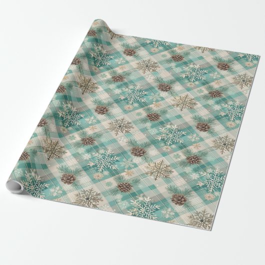 Weihnachtsverpackung mit Pinecones & Schneeflocken Geschenkpapier (Ungerollt)