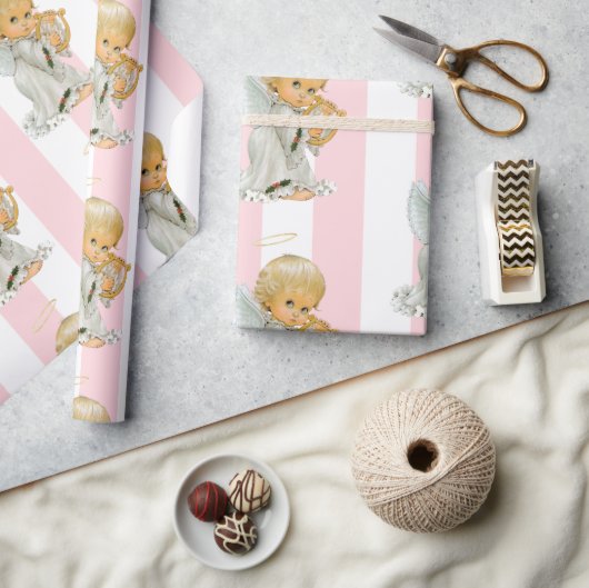 Weihnachtsverpackung Pink & White Stripe Engel Bab Geschenkpapier (Kunsthandwerk)