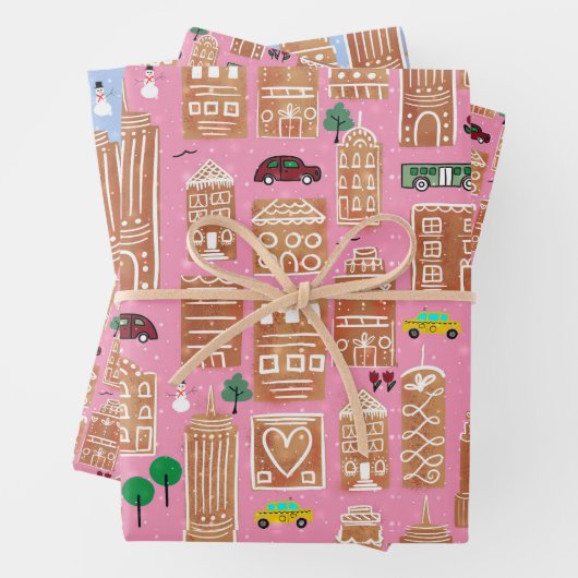 Weihnachtsverpackungspapier Lebkuchen Stadtdesign Geschenkpapier Set (Beispiel)