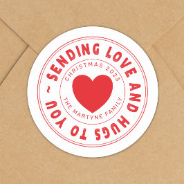 Weihnachtsversand Liebe & Hugs Personalisiert Runder Aufkleber