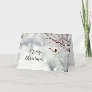 Weihnachtsverse Forest Snowflakes Chickadee Bird Feiertagskarte